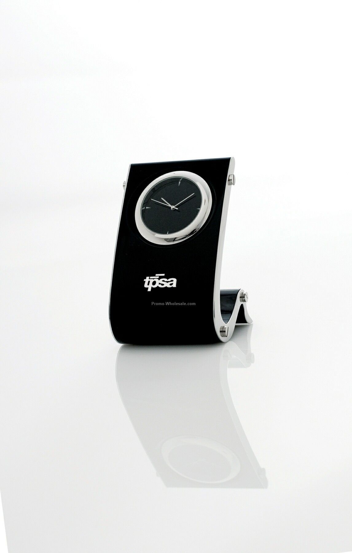 Seabird Desk Clock W/ High Gloss Black Case & Polished Metal Accent