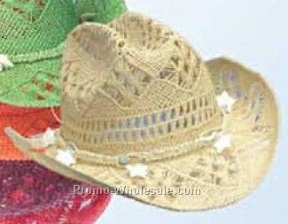 Seagrass Straw U-shape-it Hat W/ Star Detailed Crown (One Size Fit Most)