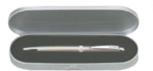 Silver Toned Oval Metal Box W/ Cardboard Sleeve (1 Pen Slot)