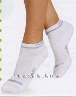 White W/ Pink Trim Landau Performance Anklet Socks (9-11)