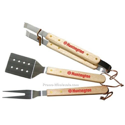 Wood Handle Bbq 3 Piece Set