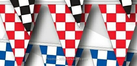 100' 4 Mil Triangle Checkered Race Track Pennant - Red/ White