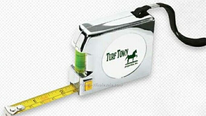 12' Giftcor Chrome Tape Measure With Level 2-3/4"x2-1/4"