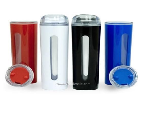 14 Oz. Double Wall Acrylic Tumbler W/Press On Lid & Open Sides