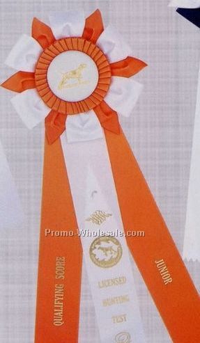 18" Custom Rosette Ribbon With 2"x15" Triple Streamers & 6-1/4" Head