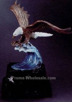 19-1/2"x11-1/2" Enameled Bronze/ Marble Victory Eagle Sculpture