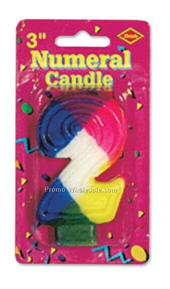 3" Rainbow Number 2 Numeral Candle