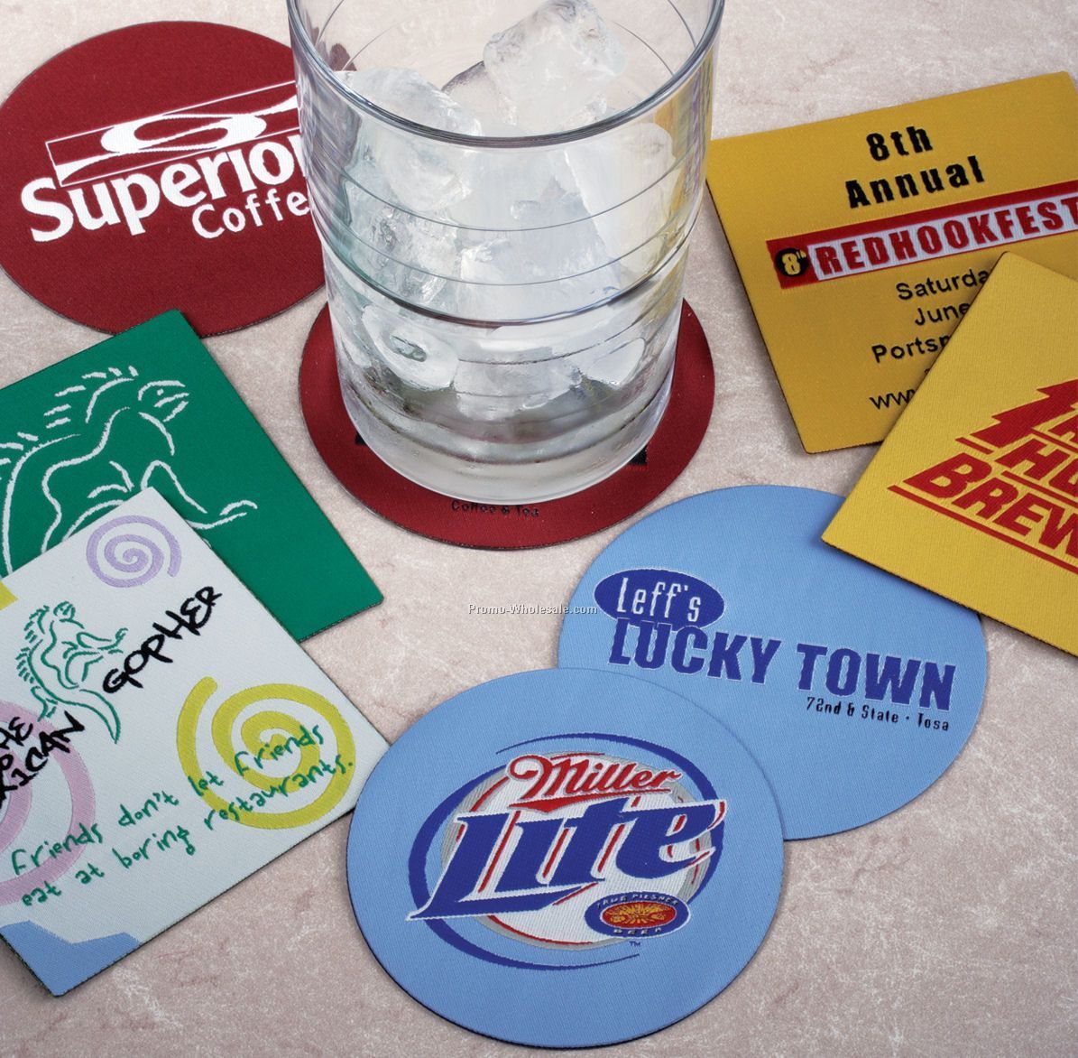 3-1/2" Wov-in Line Double Sided Coasters - Elite Material