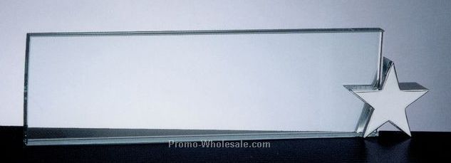 3"x10" Jade Glass Name Plate W/ Chrome Star Corner Holder