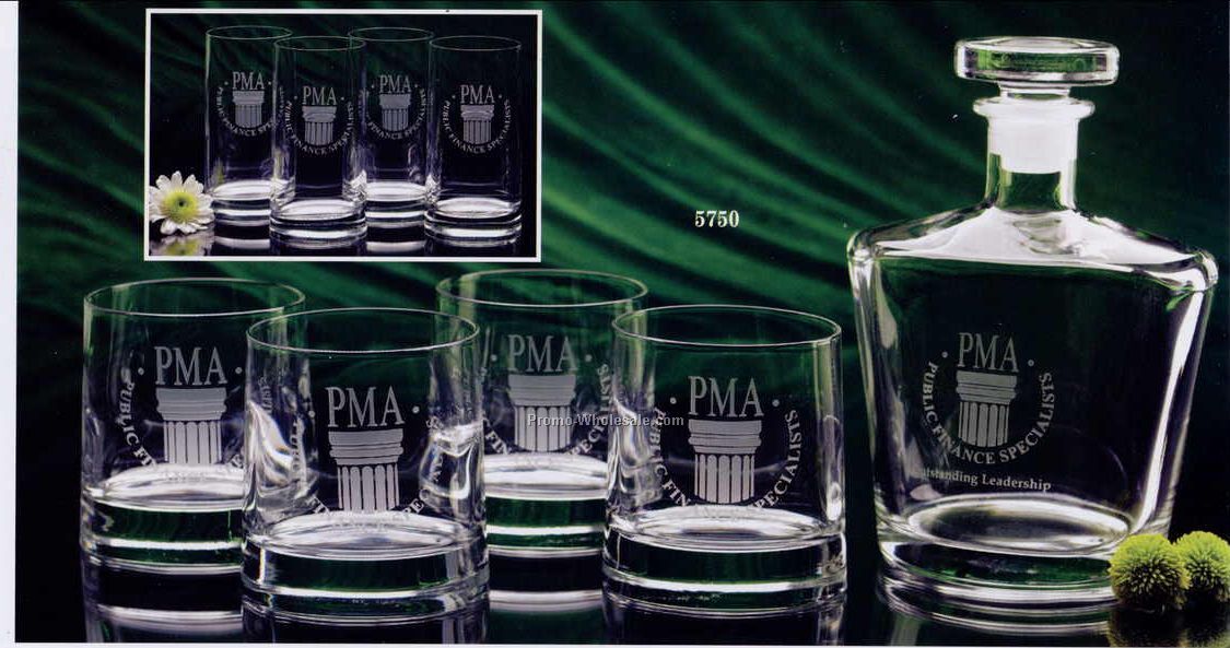 5 Piece Riverside Barware Set - Decanter & 4 Double Rocks Glasses