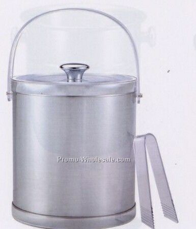 5 Quart Brushed Silver Double Wall Ice Bucket W/ Classic Bands