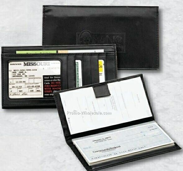 6-1/2"x3-1/2" Leather Deluxe Id Checkbook Cover