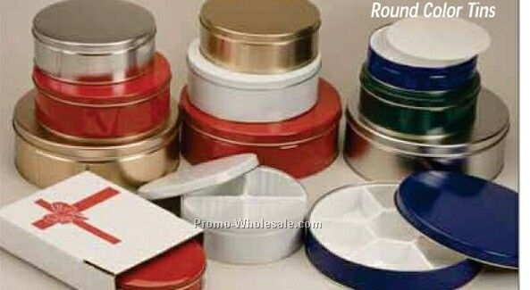 6-3/16"x1-5/8" Round Tins - Gold/Silver/Red/White