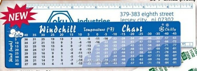 7" Ruler With Wind Chill Chart