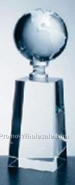 9"x2-3/4"x2-3/4" Optical Crystal World Globe Award W/Attached Base