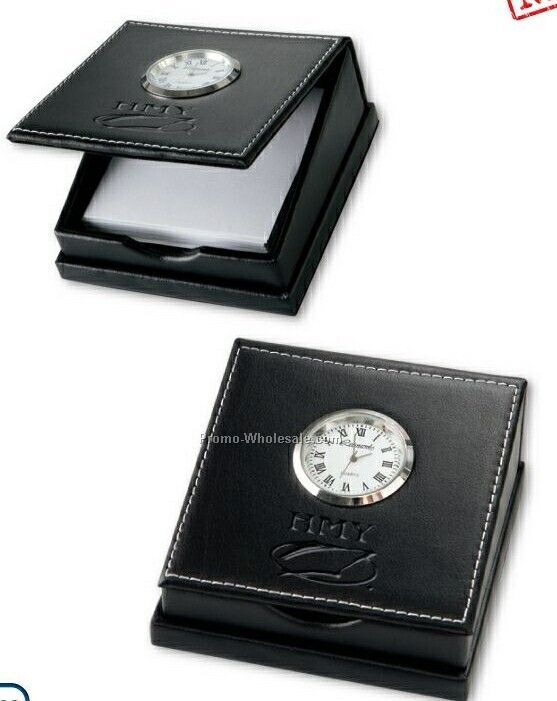 Accent Leather Note Holder With Clock