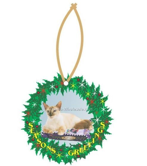 Balinese Cat Executive Line Wreath Ornament W/ Mirrored Back (8 Sq. Inch)