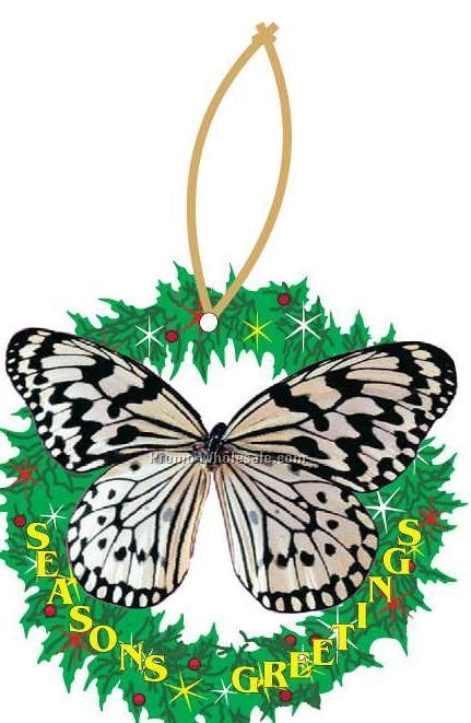 Black & White Butterfly Executive Wreath Ornament W/ Mirror Back(8 Sq. In.)