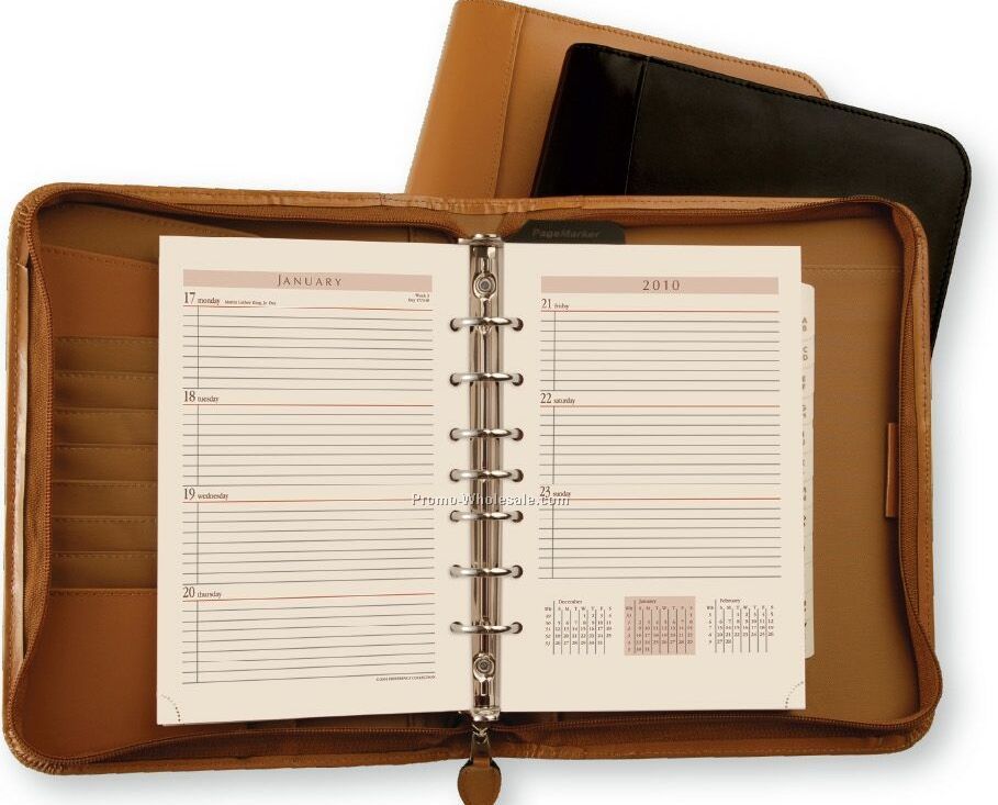 Black Vinyl Zippered Weekly Organizer - 256 Pages