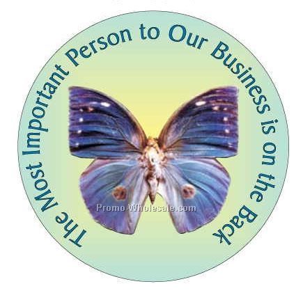 Blue Butterfly Round Photo Hand Mirror W/ Full Mirror Back (2-1/2")