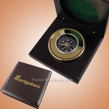 Brass Compass In Wooden Box (Engraved)