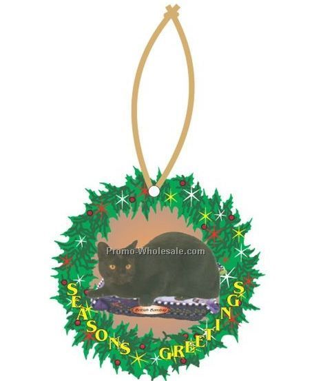 British Bombay Cat Executive Wreath Ornament W/ Mirror Back (4 Square Inch)