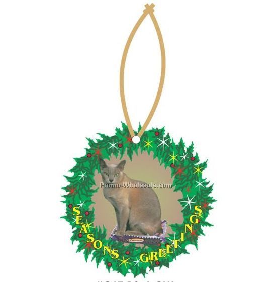 Burmese Cat Executive Line Wreath Ornament W/ Mirrored Back (6 Square Inch)