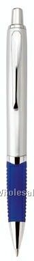 Decoy Ballpoint Push Action Plastic Pen W/ Satin Silver Oval Barrel