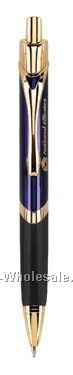 Delta Push-action 3-sided Ballpoint Metal Pen W/ Gold Trim & Rubber Grip