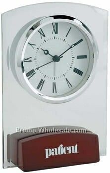 Desk Clock W/ Rosewood Base & Silver Accents