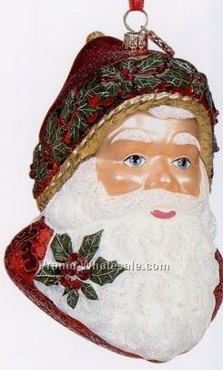 European Blown Glass Ornament Collection/ Holly Santa