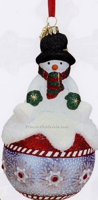 European Blown Glass Ornament Collection/ Snowman On Ball