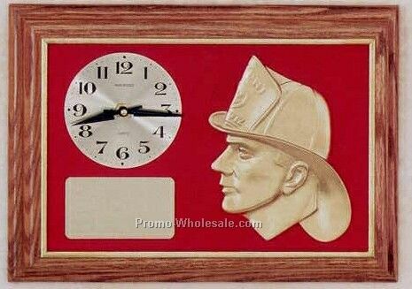 Firematic Clock - 12"x16" Oak Horizontal Framed Cast Fireman Head