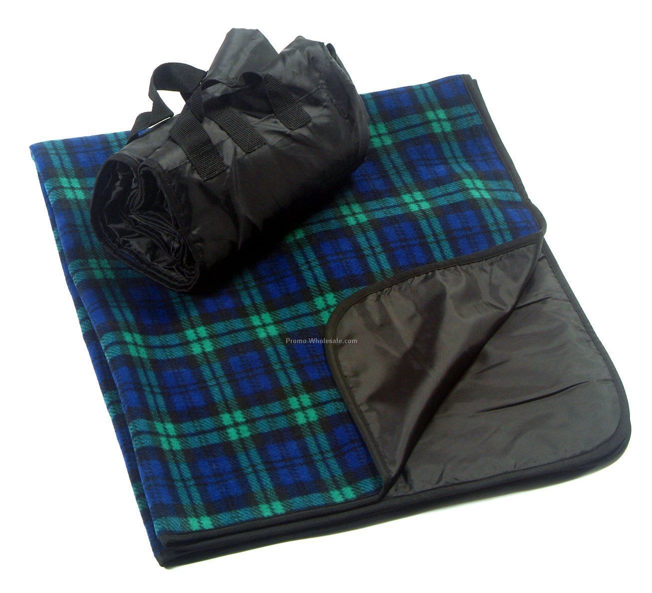 Fleece Picnic Blanket With Nylon Backing - Plaid