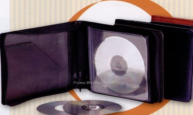 Genuine Leather 20 CD/ DVD Zip Around Carrier Case
