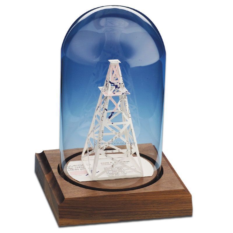 Glass Dome Business Card Sculpture - Oil Derrick