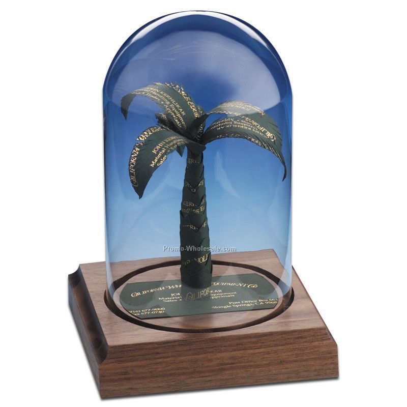 Glass Dome Business Card Sculpture - Palm Tree
