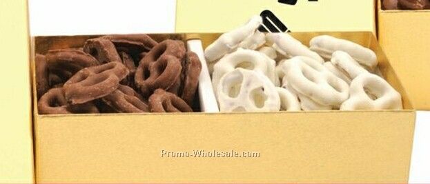 Gold Gift Box Filled With Chocolate Pretzel Assortment