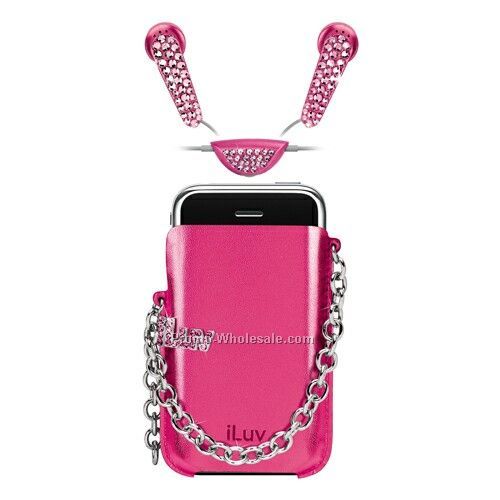 Iluv Crystal Earphone With Volume Control & Holster Case - Pink