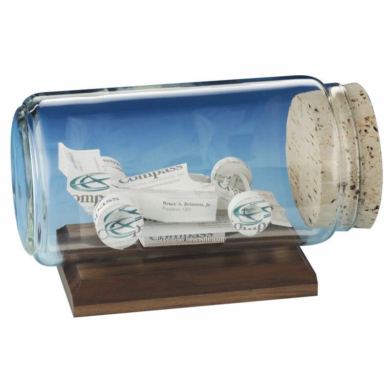 Indy Car Business Cards In A Bottle Sculpture