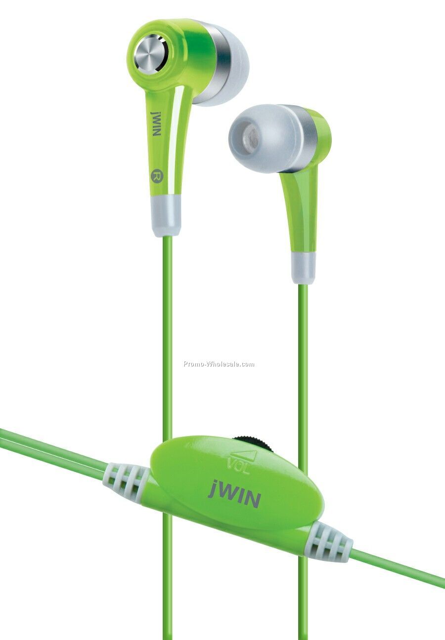 Jwin Stereo In-ear Earphones W/Volume Control - Green