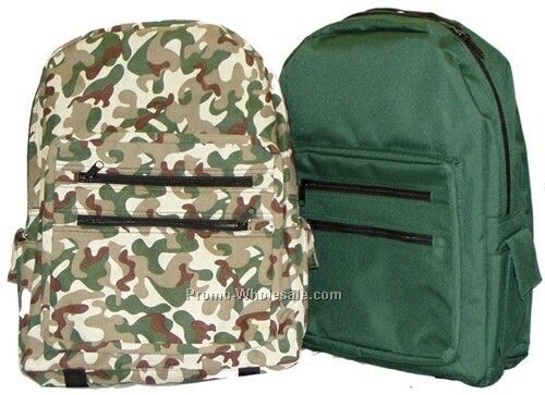 Lightweight Backpack W/ Front Zipper Pockets (Solid Color) - 600d