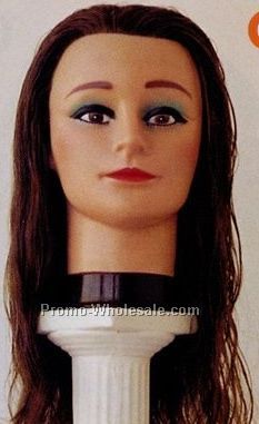 Linda I Economy Long Hair Mannequin-18" Dark Brown Human Hair/ Light Face