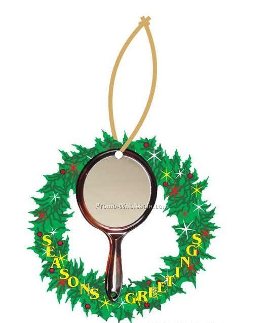 Mirror Executive Line Wreath Ornament W/ Mirrored Back (12 Sq. Inch)