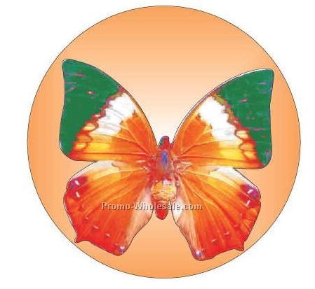 Orange & Green Butterfly Badge W/ Metal Pin (2-1/2")