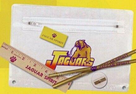 Premium Translucent School Kit With 2 Pencils/ Ruler/ Eraser - Full Color