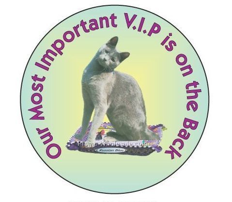 Russian Blue Cat Round Hand Mirror W/ Full Mirror Back (2-1/2")