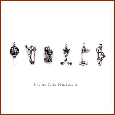 Set Of 6 Golf Stock Wine Charms On Card