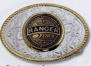 Stock Oval Buckle Gold / Silver Buckle W/ Die Struck Insert