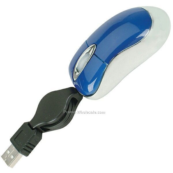 Super Mini Optical USB Mouse With Retractable Cord.